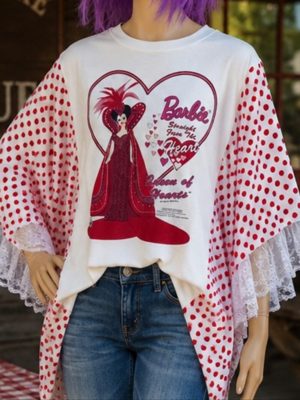 NWOT Vintage Upcycled Barbie Queen Of Hearts Pancho  One of a Kind. Bob Mackey